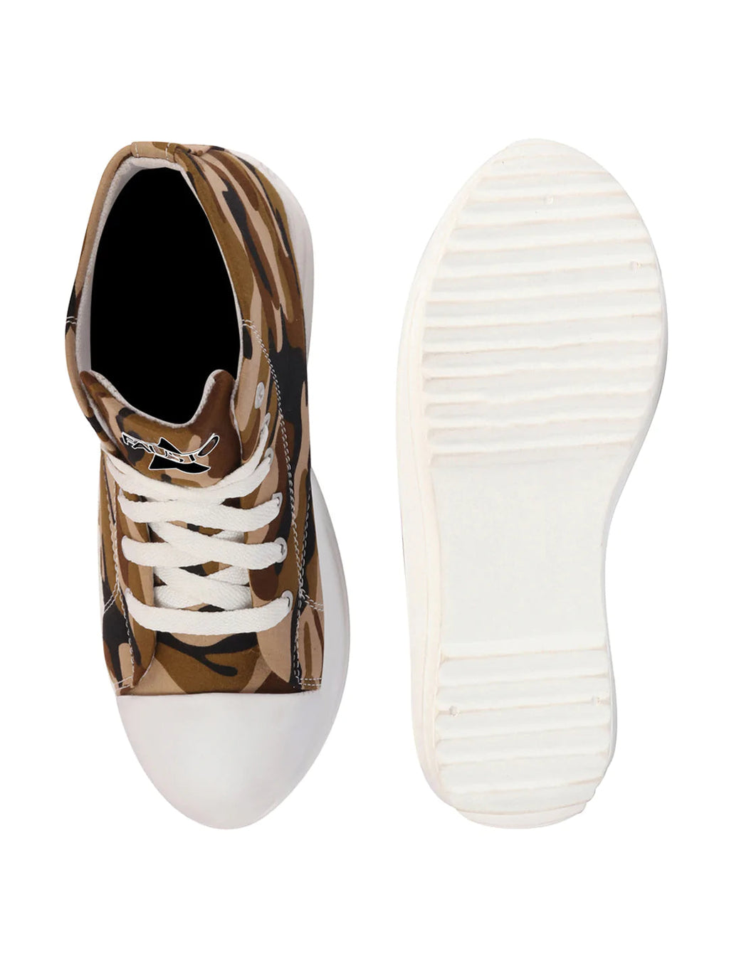 Shop Women Teek High Ankle Top Wedge Heels Camouflage Print Canvas Lace Up Sneakers Shoes Online.