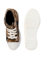Shop Women Teek High Ankle Top Wedge Heels Camouflage Print Canvas Lace Up Sneakers Shoes Online.