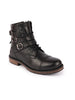 Men Black High Ankle Genuine Leather 8-Eye Lace Up Buckle Closure Side Zipper Combat Boots