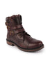 Men Brown High Ankle Genuine Leather 8-Eye Lace Up Buckle Closure Side Zipper Combat Boots