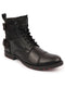 Men Black High Ankle Genuine Leather 7-Eye Cap Toe Lace Up Closure Side Zipper Combat Boots