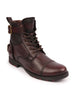 Men Brown High Ankle Genuine Leather 7-Eye Cap Toe Lace Up Closure Side Zipper Combat Boots