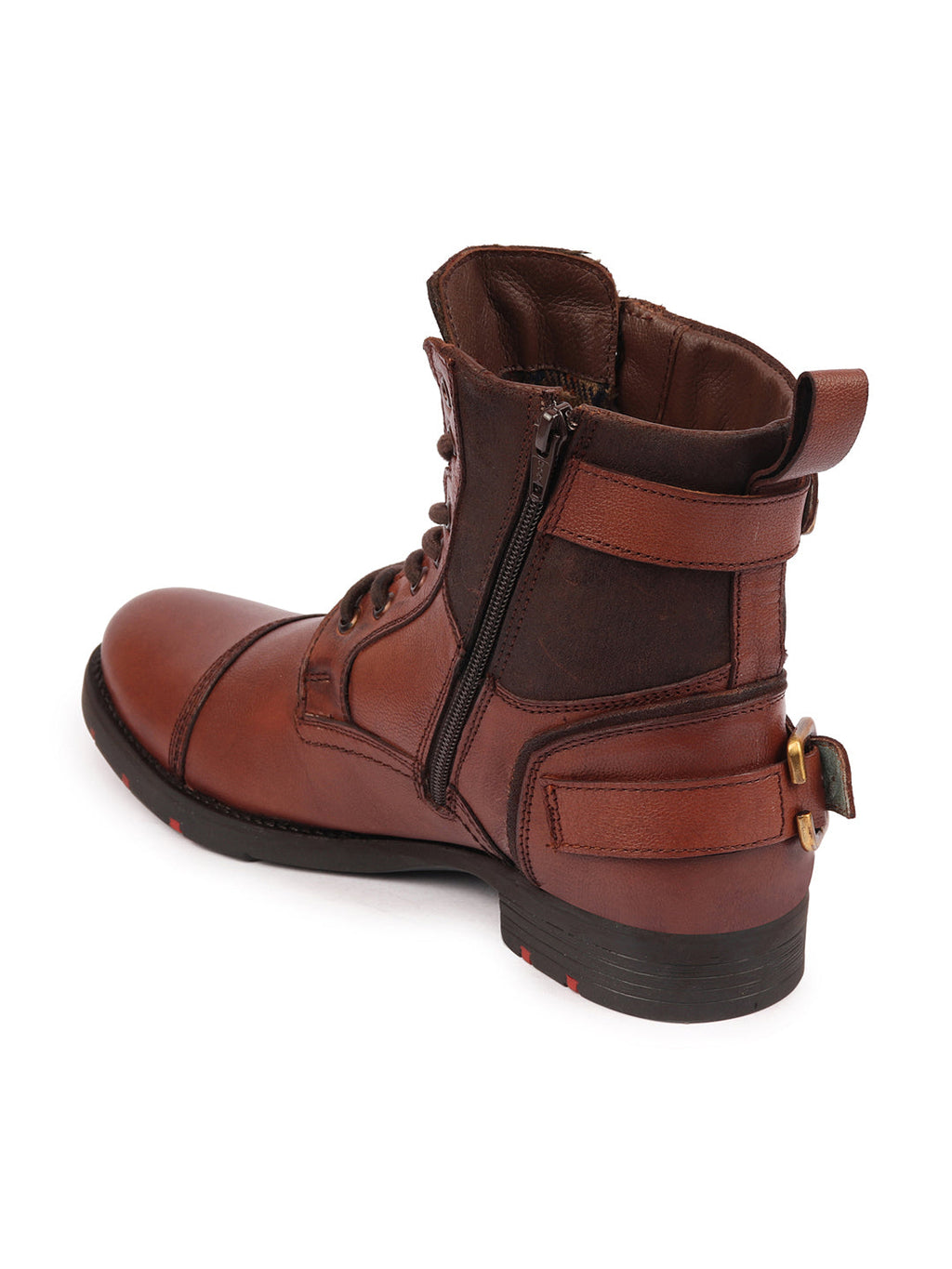 Shop Men Tan High Ankle Genuine Leather 7-Eye Cap Toe Lace Up Closure Side Zipper Combat Boots Online.