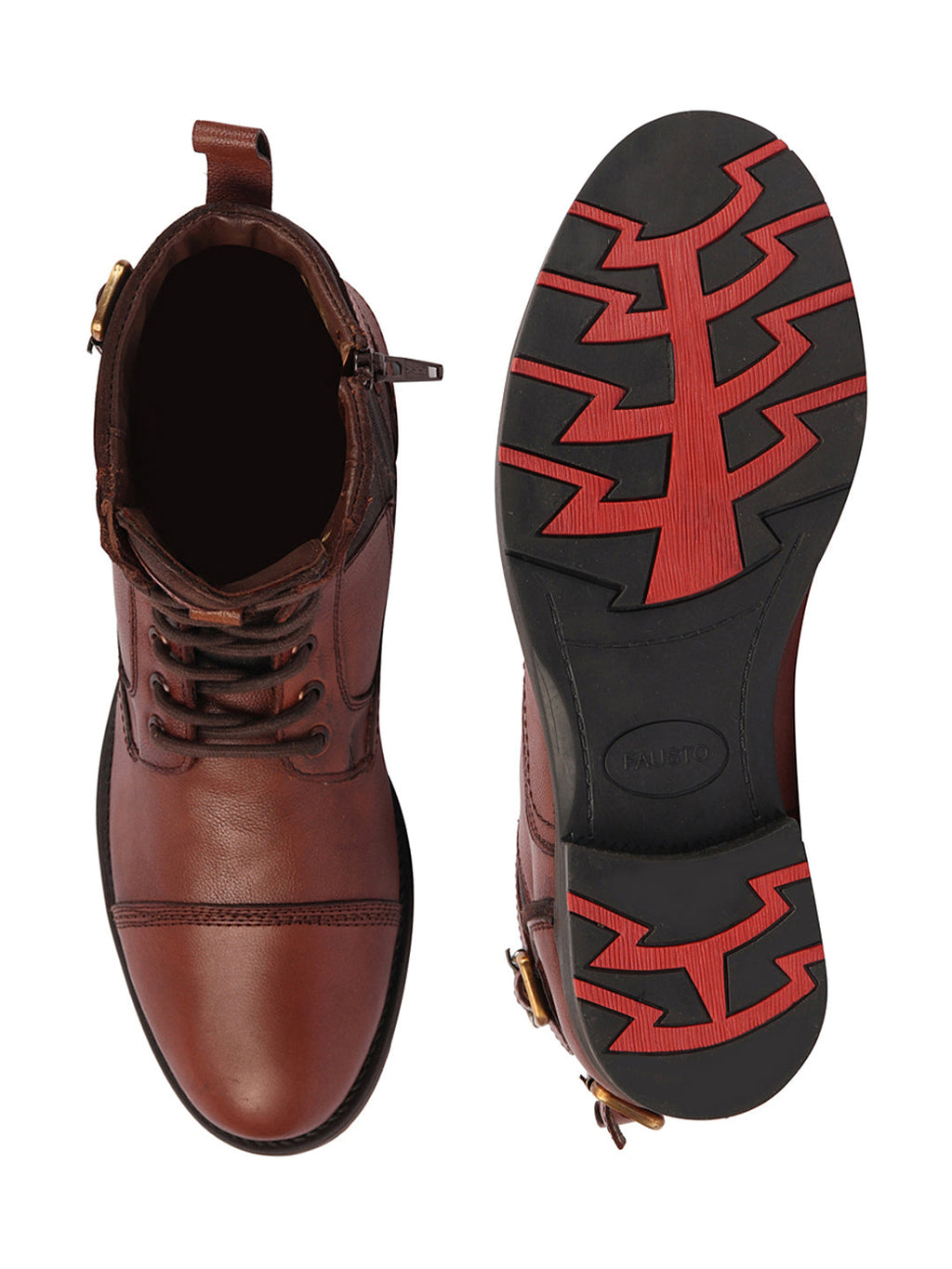 Shop Men Tan High Ankle Genuine Leather 7-Eye Cap Toe Lace Up Closure Side Zipper Combat Boots Online.