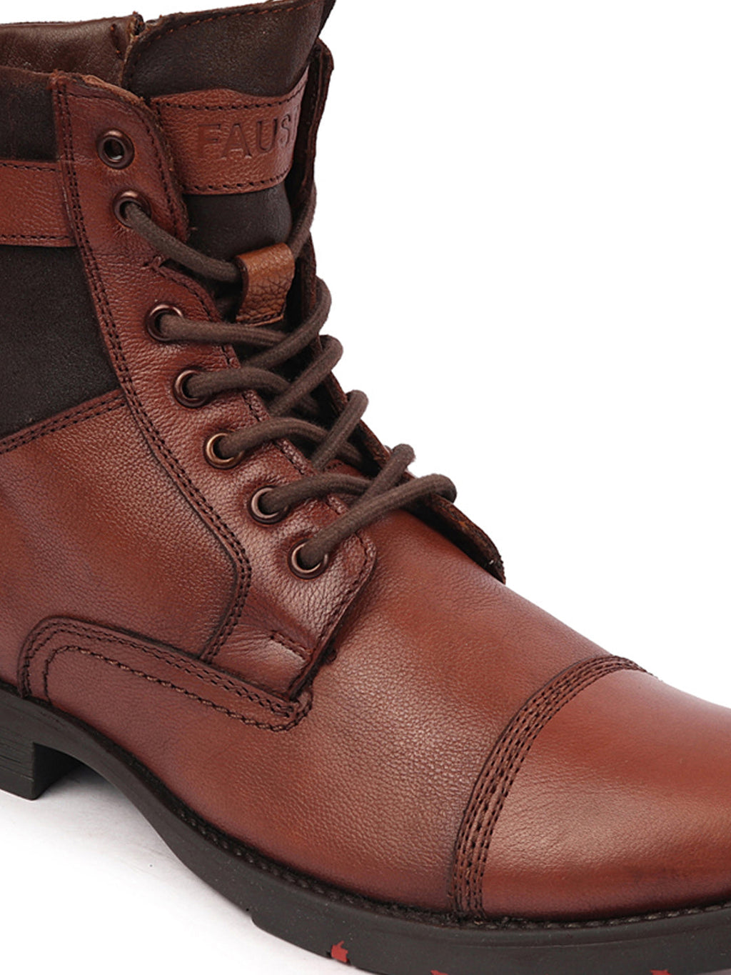 Shop Men Tan High Ankle Genuine Leather 7-Eye Cap Toe Lace Up Closure Side Zipper Combat Boots Online.