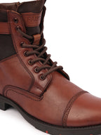Shop Men Tan High Ankle Genuine Leather 7-Eye Cap Toe Lace Up Closure Side Zipper Combat Boots Online.