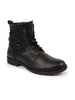 Men Black High Ankle Genuine Leather Side Zipper 7-Eye Lace Up Classic Hiking Flat Boots