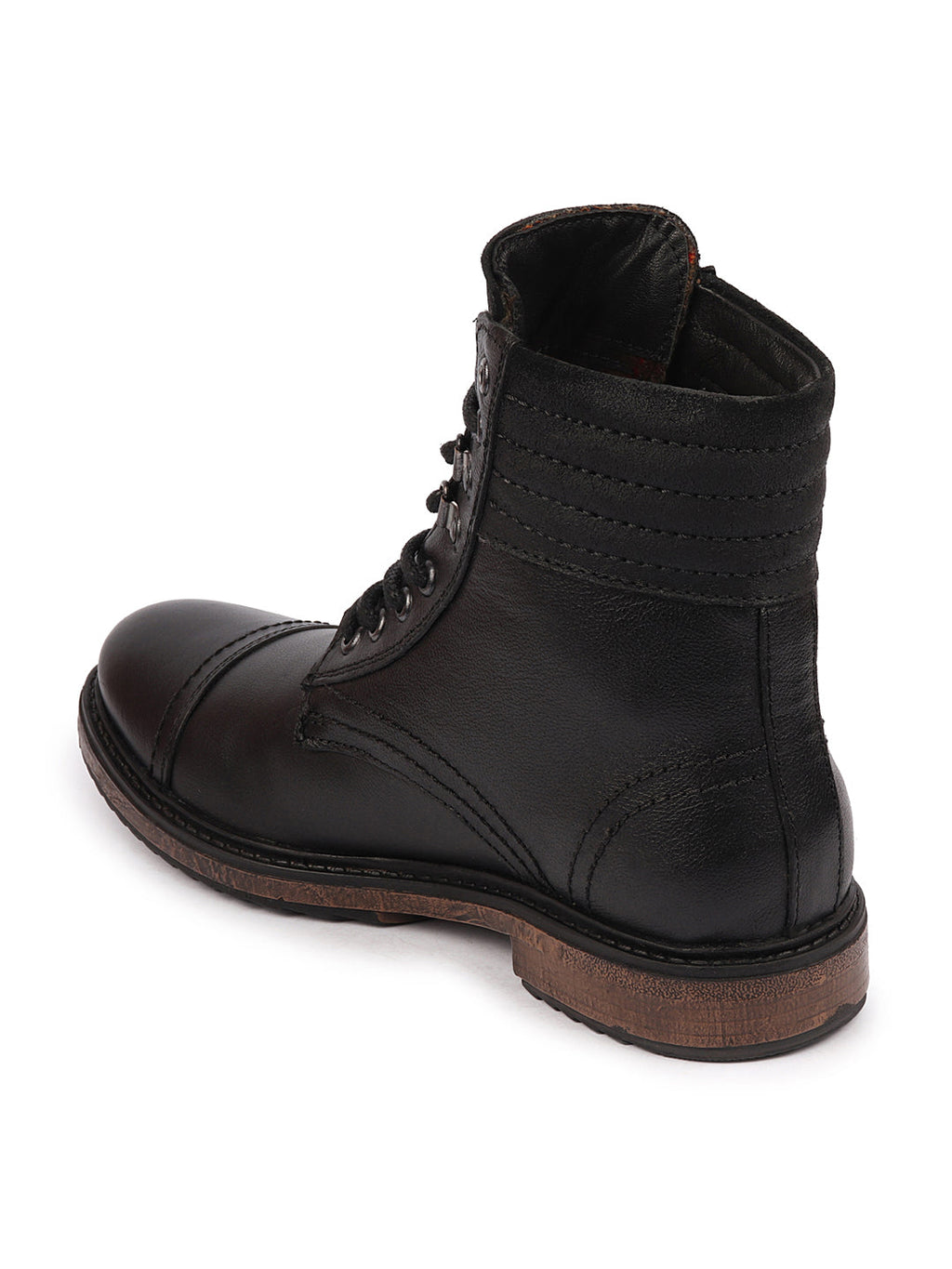 Shop Men Black High Ankle Genuine Leather 8-Eye Lace Up Cap Toe Welted Sole Winter Biker Boots Online.
