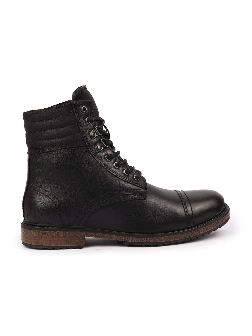 Shop Men Black High Ankle Genuine Leather 8-Eye Lace Up Cap Toe Welted Sole Winter Biker Boots Online.
