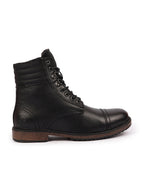 Shop Men Black High Ankle Genuine Leather 8-Eye Lace Up Cap Toe Welted Sole Winter Biker Boots Online.