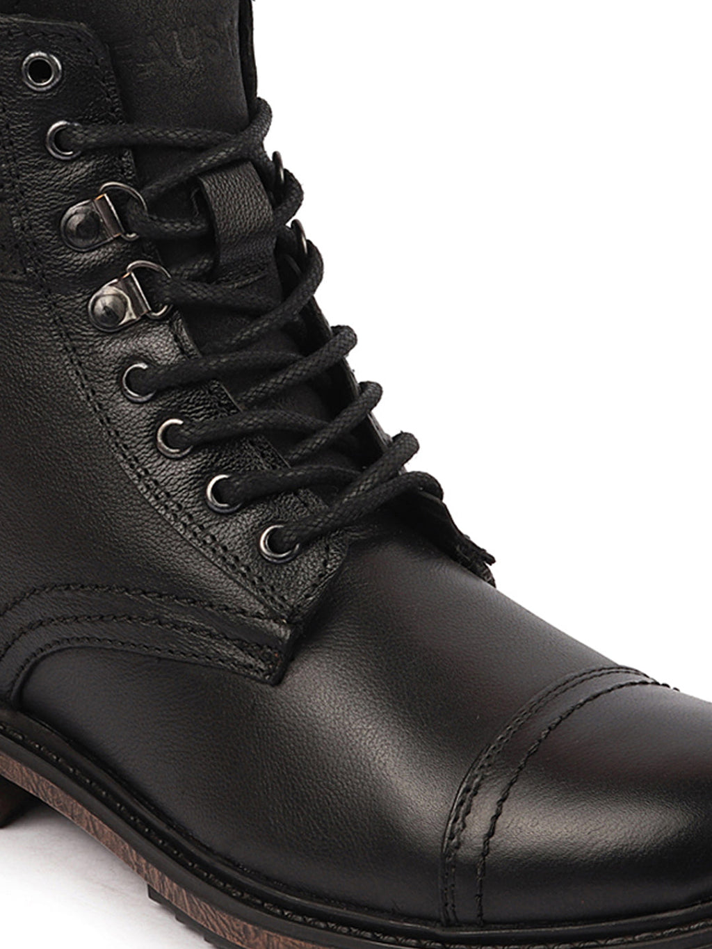 Shop Men Black High Ankle Genuine Leather 8-Eye Lace Up Cap Toe Welted Sole Winter Biker Boots Online.