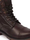 Men Brown High Ankle Genuine Leather 8-Eye Lace Up Cap Toe Welted Sole Winter Biker Boots