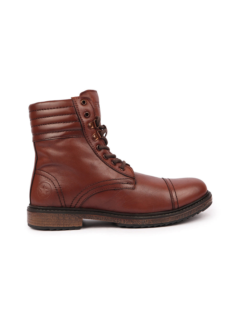 Shop Men Tan High Ankle Genuine Leather 8-Eye Lace Up Cap Toe Welted Sole Winter Biker Boots Online.