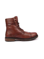 Shop Men Tan High Ankle Genuine Leather 8-Eye Lace Up Cap Toe Welted Sole Winter Biker Boots Online.