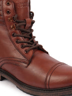 Shop Men Tan High Ankle Genuine Leather 8-Eye Lace Up Cap Toe Welted Sole Winter Biker Boots Online.