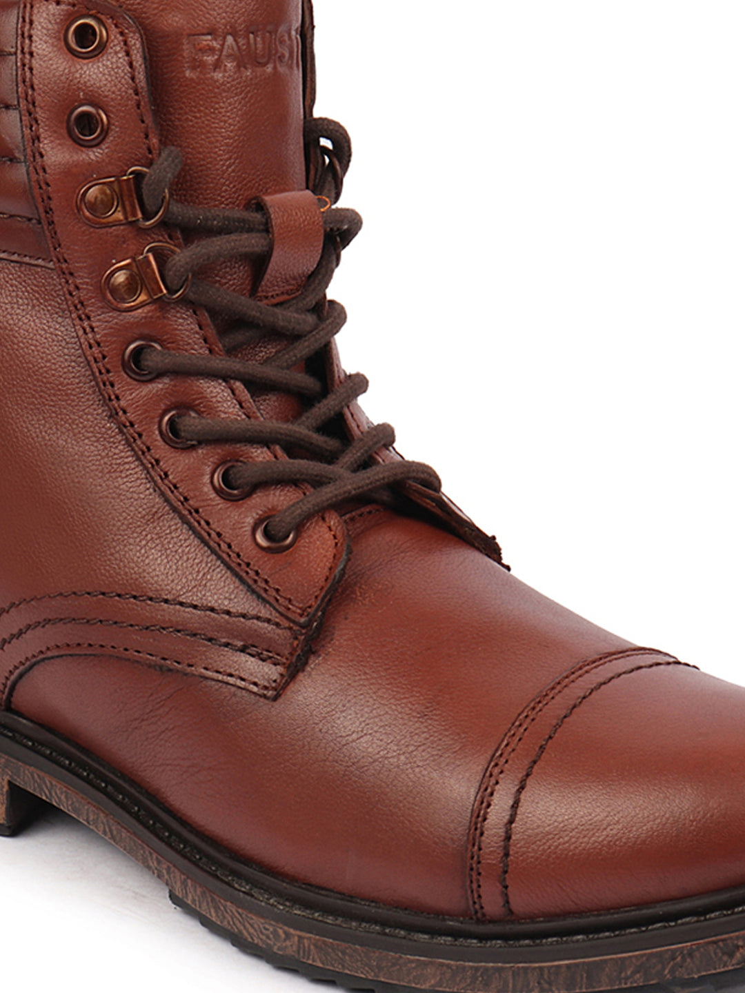 Shop Men Tan High Ankle Genuine Leather 8-Eye Lace Up Cap Toe Welted Sole Winter Biker Boots Online.