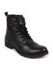 Men Black High Ankle Genuine Leather 6-Eye Lace Up Zipper Winter Cap Toe Flat Biker Classic Boots