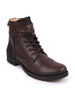 Men Brown High Ankle Genuine Leather 6-Eye Lace Up Zipper Winter Cap Toe Flat Biker Classic Boots