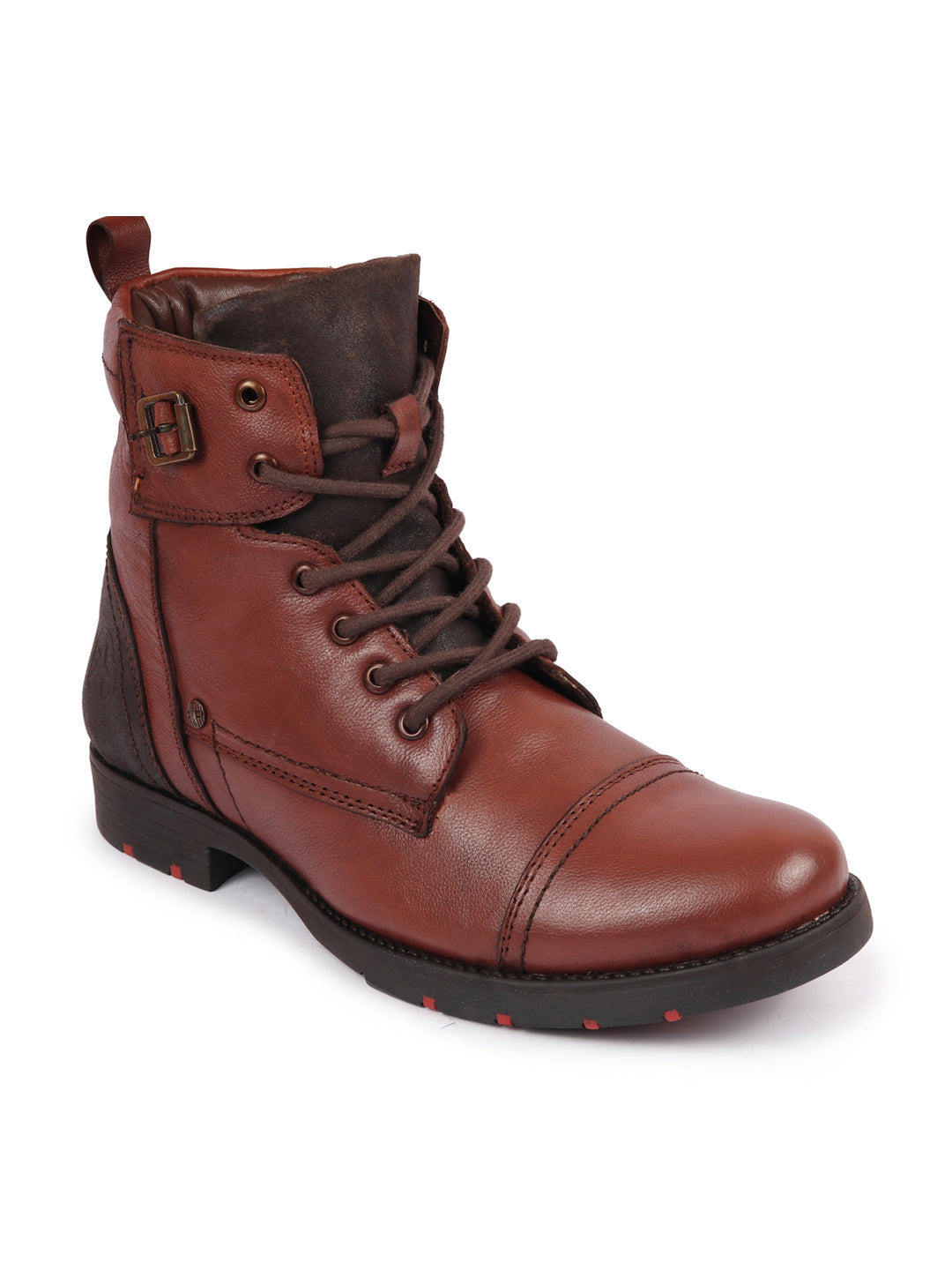 Shop Men Tan High Ankle Genuine Leather 6-Eye Lace Up Zipper Winter Cap Toe Flat Biker Classic Boots Online.