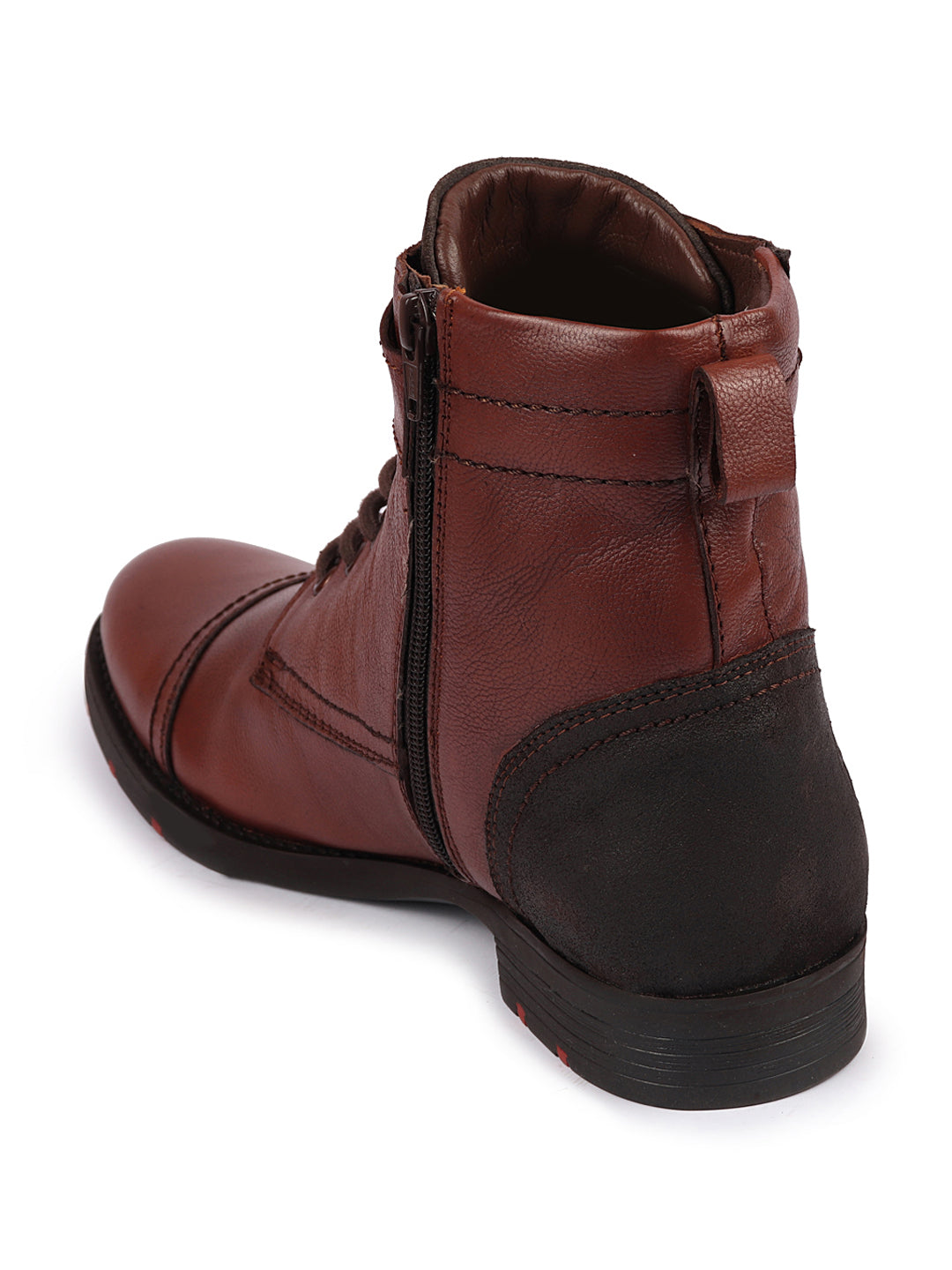 Shop Men Tan High Ankle Genuine Leather 6-Eye Lace Up Zipper Winter Cap Toe Flat Biker Classic Boots Online.
