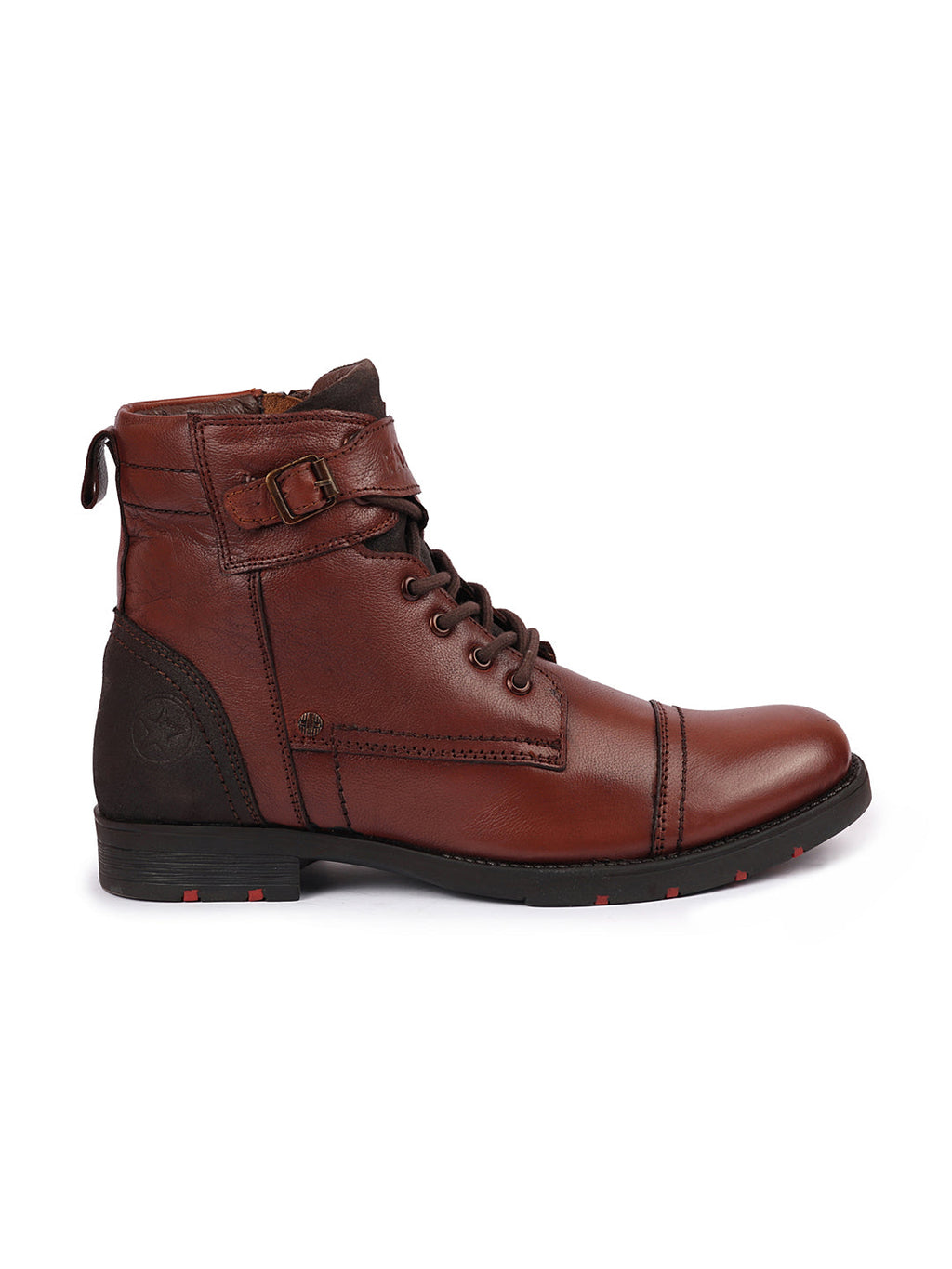 Shop Men Tan High Ankle Genuine Leather 6-Eye Lace Up Zipper Winter Cap Toe Flat Biker Classic Boots Online.