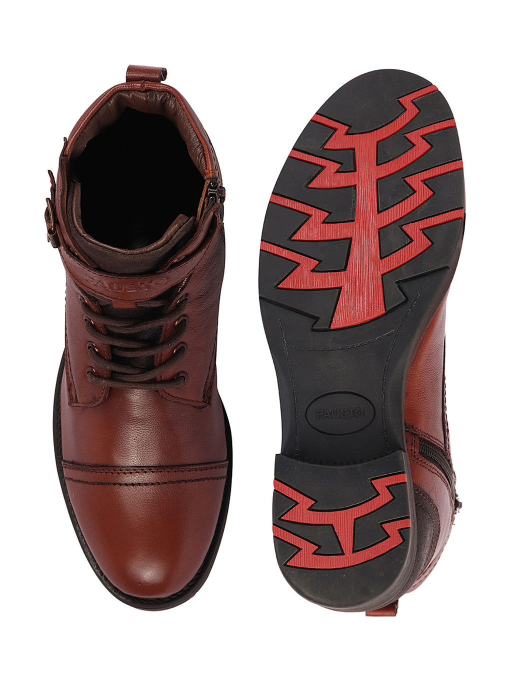 Shop Men Tan High Ankle Genuine Leather 6-Eye Lace Up Zipper Winter Cap Toe Flat Biker Classic Boots Online.