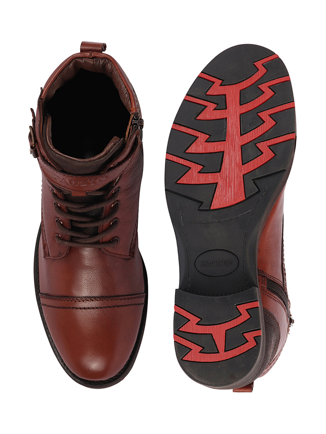 Shop Men Tan High Ankle Genuine Leather 6-Eye Lace Up Zipper Winter Cap Toe Flat Biker Classic Boots Online.