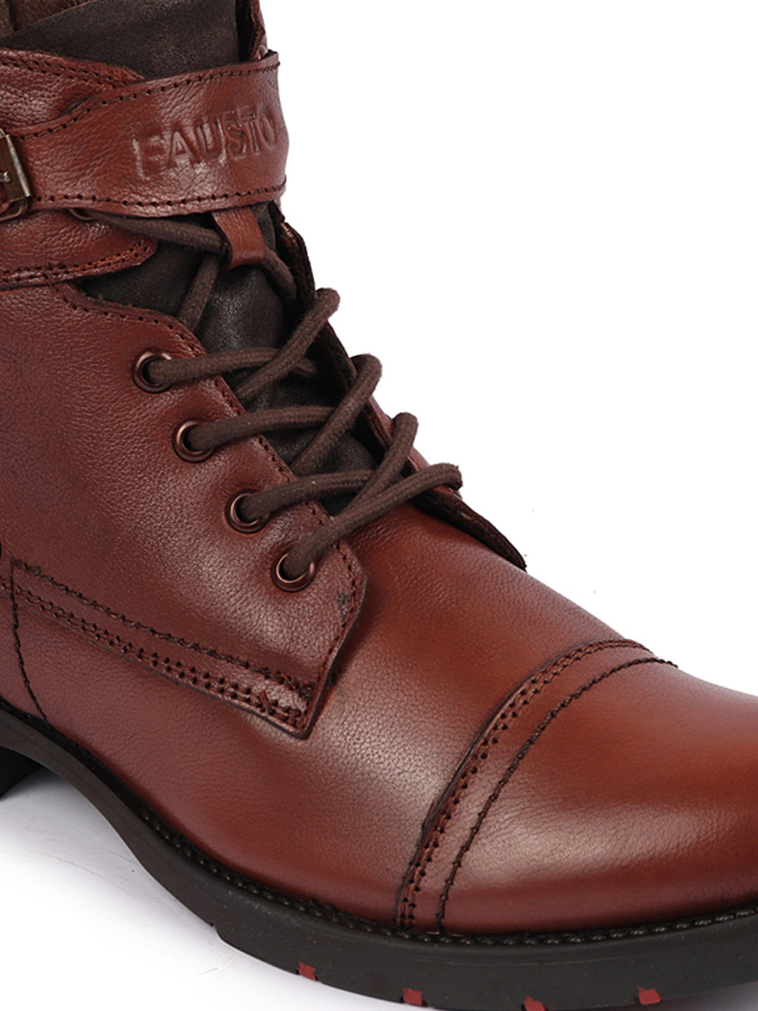 Shop Men Tan High Ankle Genuine Leather 6-Eye Lace Up Zipper Winter Cap Toe Flat Biker Classic Boots Online.