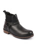 Men Black High Ankle Genuine Leather Side Ring Buckle Design Slip On Chelsea Work Boots