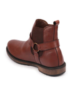 Shop Men Tan High Ankle Genuine Leather Side Ring Buckle Design Slip On Chelsea Work Boots Online.