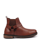 Shop Men Tan High Ankle Genuine Leather Side Ring Buckle Design Slip On Chelsea Work Boots Online.