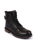 Men Black High Top Genuine Leather 7-Eye Lace Up Buckle Strap Work Cap Toe Winter Flat Boots