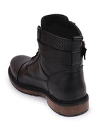 Shop Men Black High Top Genuine Leather 7-Eye Lace Up Buckle Strap Work Cap Toe Winter Flat Boots Online.
