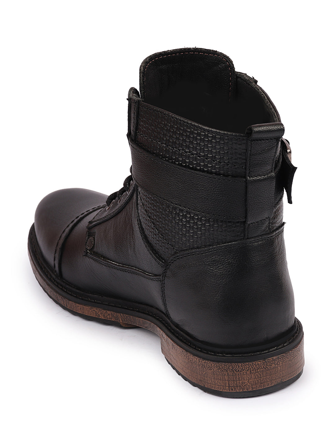 Shop Men Black High Top Genuine Leather 7-Eye Lace Up Buckle Strap Work Cap Toe Winter Flat Boots Online.