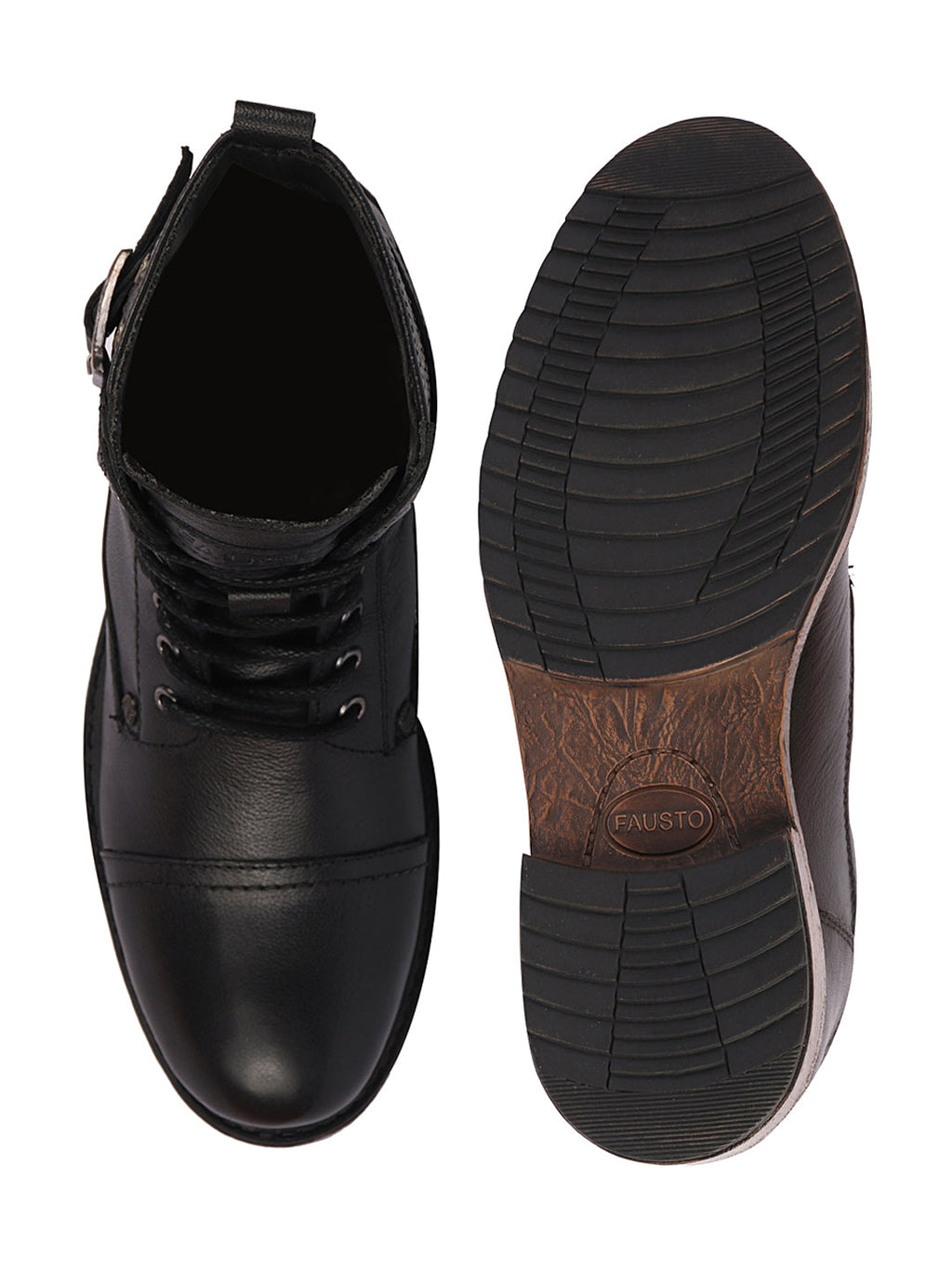 Shop Men Black High Top Genuine Leather 7-Eye Lace Up Buckle Strap Work Cap Toe Winter Flat Boots Online.