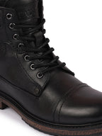 Shop Men Black High Top Genuine Leather 7-Eye Lace Up Buckle Strap Work Cap Toe Winter Flat Boots Online.