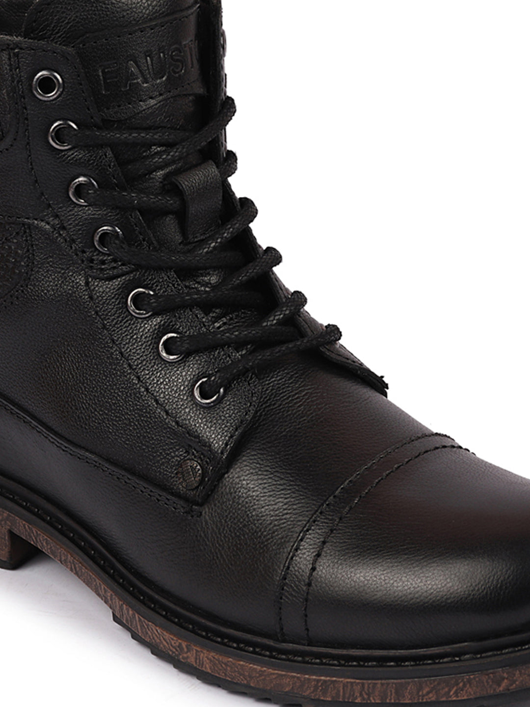 Shop Men Black High Top Genuine Leather 7-Eye Lace Up Buckle Strap Work Cap Toe Winter Flat Boots Online.