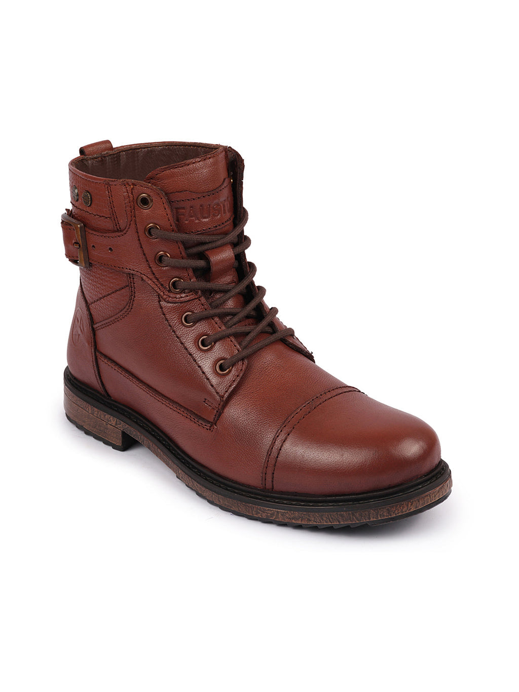 Shop Men Tan High Top Genuine Leather 7-Eye Lace Up Buckle Strap Work Cap Toe Winter Flat Boots Online.