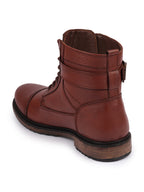 Shop Men Tan High Top Genuine Leather 7-Eye Lace Up Buckle Strap Work Cap Toe Winter Flat Boots Online.