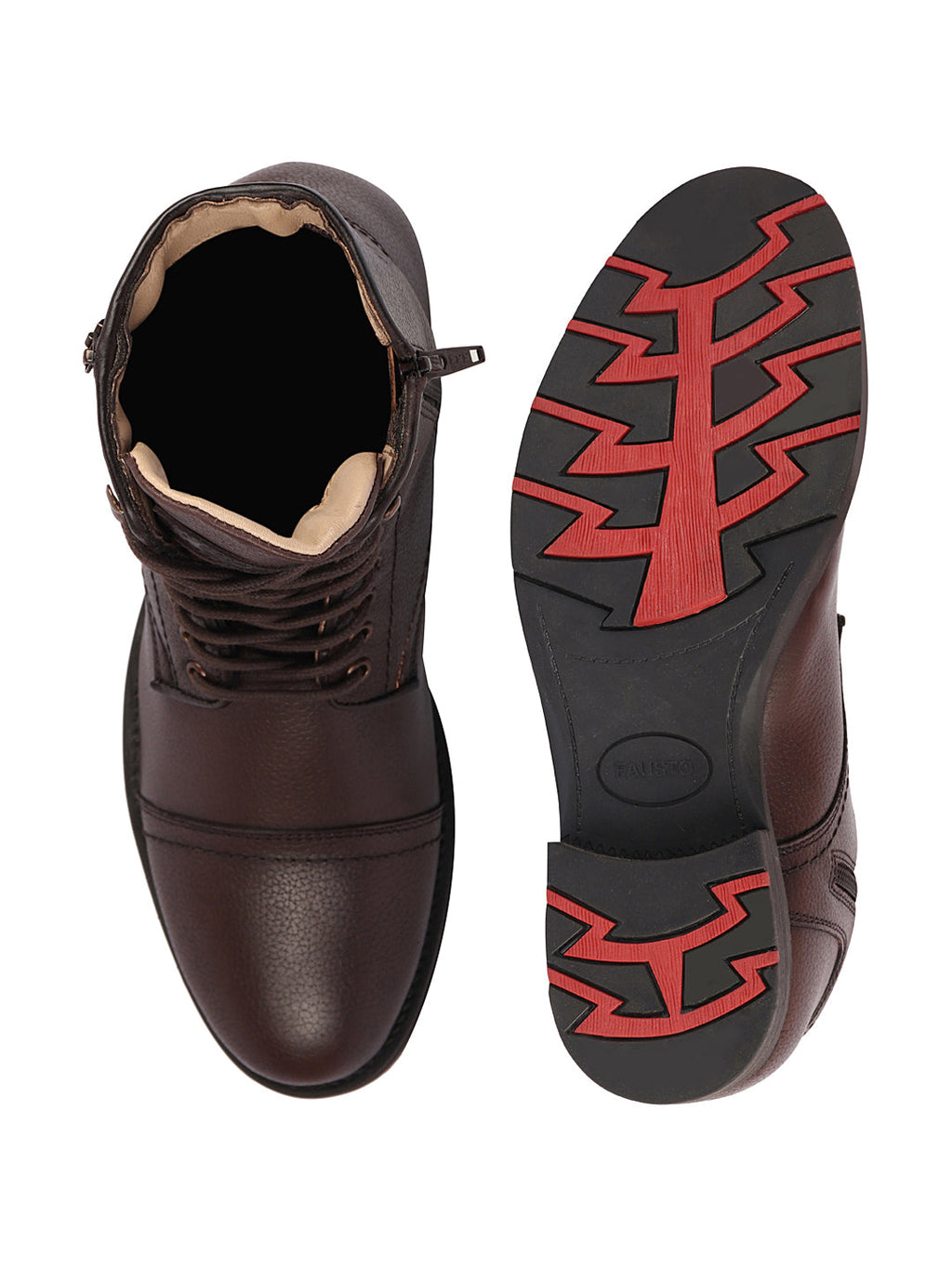 Shop Men Brown High Top Genuine Leather Hook and 7-Eye Lace Up Side Zipper Cap Toe Classic Flat Boots Online.