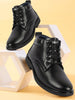 Men Black Mid Top Fashion Lace-Up Outdoor Biker Chukka Boots