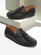 Men Black Hand Stitched Textured Design Casual Slip On Moccasins and Loafers