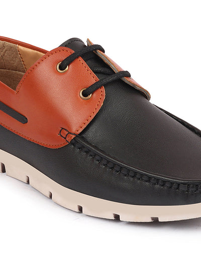 Shop Men Black Side Lace Stitched Design Lace Up Boat Shoes Online