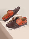 Men Brown Side Lace Stitched Design Lace Up Boat Shoes