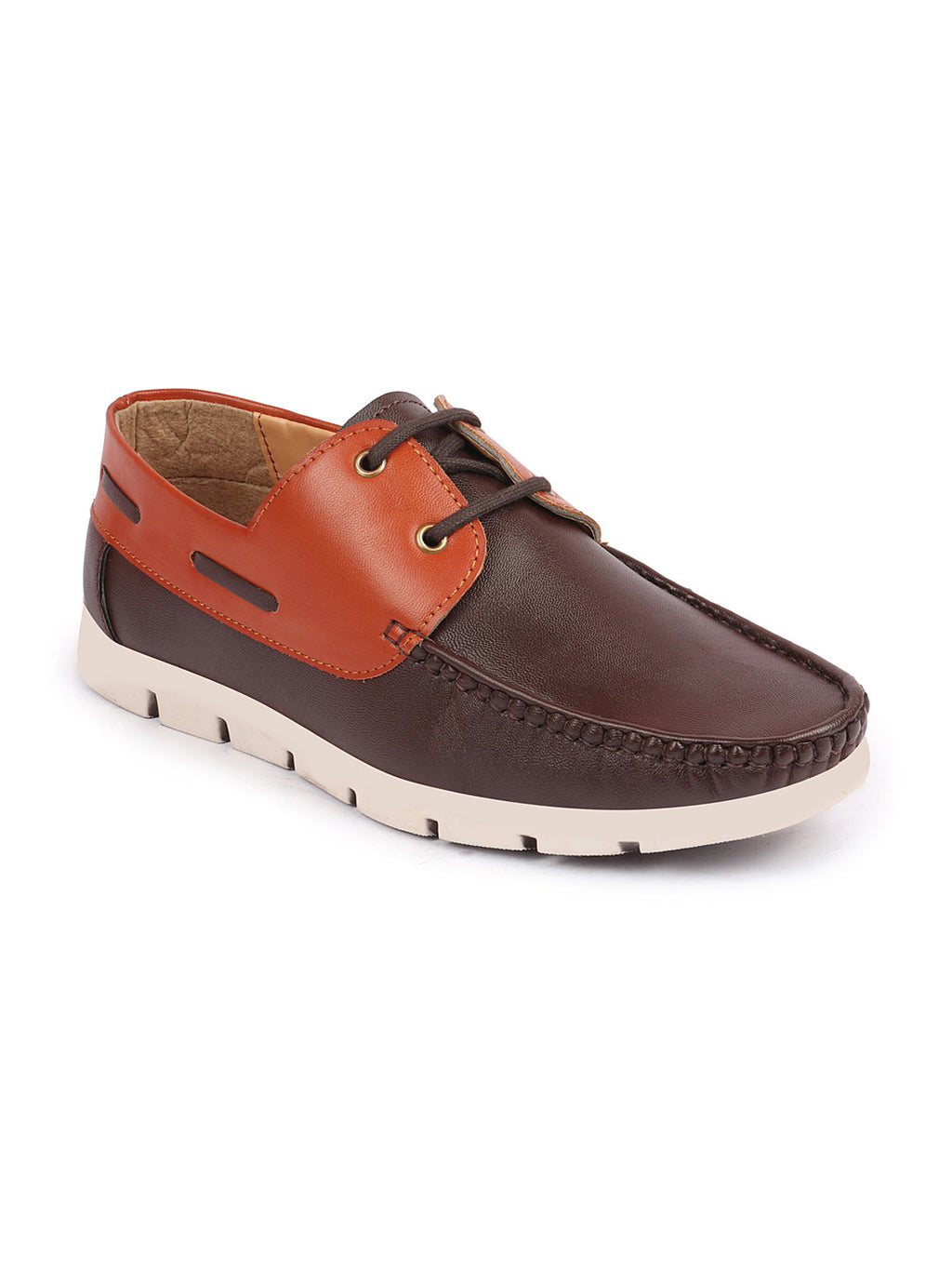Shop Men Brown Side Lace Stitched Design Lace Up Boat Shoes Online.