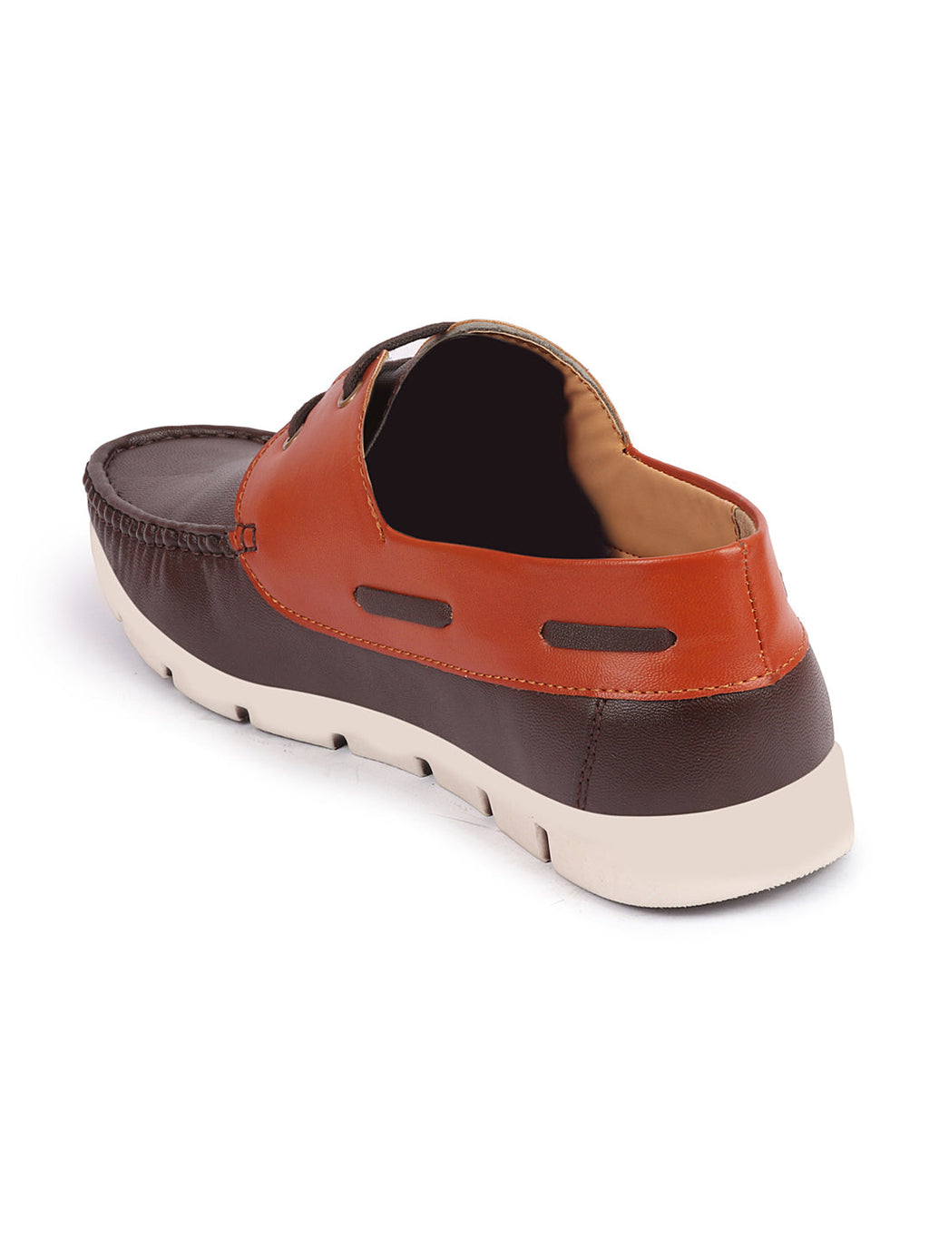 Shop Men Brown Side Lace Stitched Design Lace Up Boat Shoes Online.