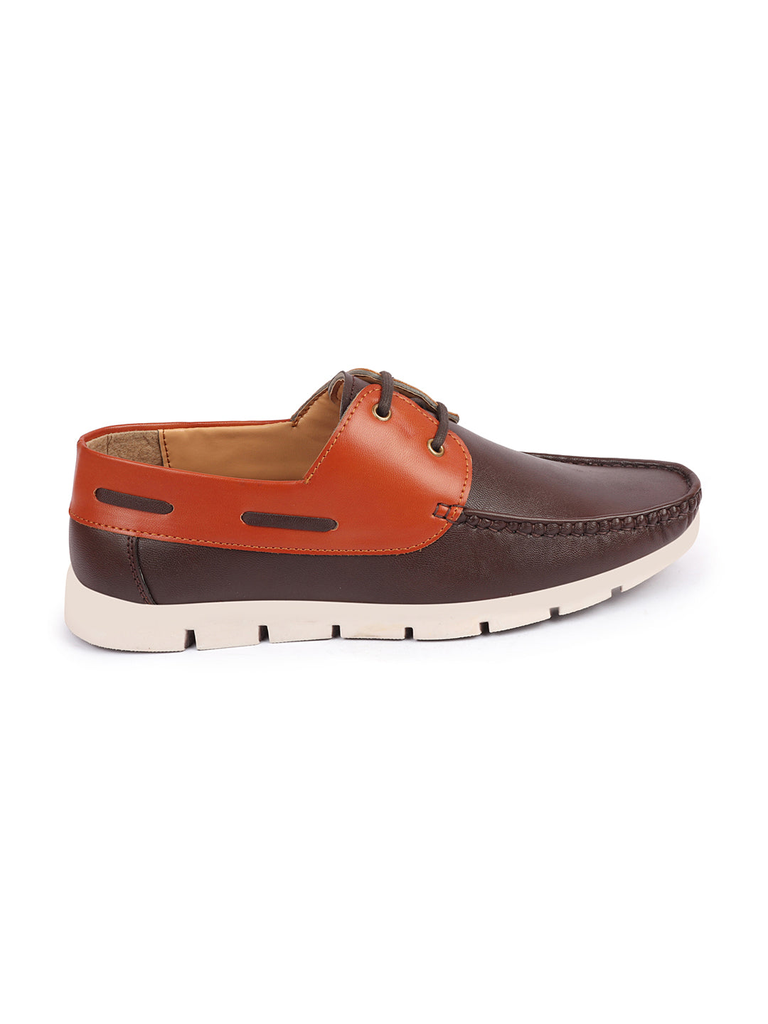 Shop Men Brown Side Lace Stitched Design Lace Up Boat Shoes Online.