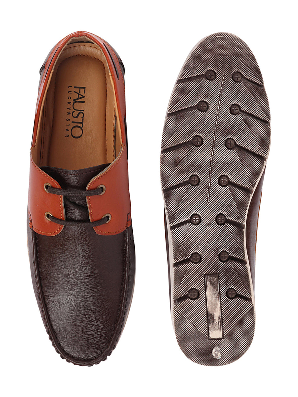 Shop Men Brown Side Lace Stitched Design Lace Up Boat Shoes Online.