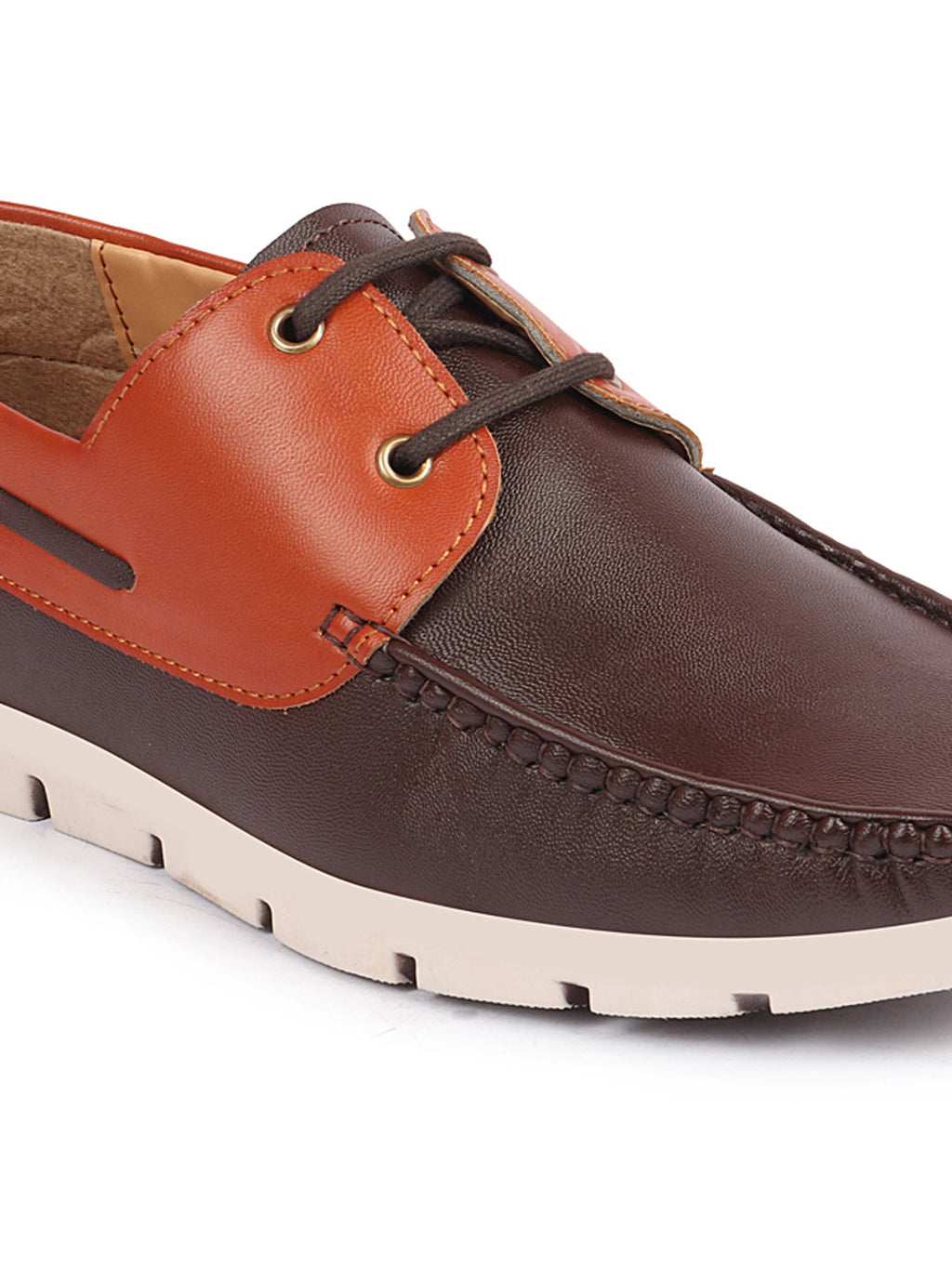 Shop Men Brown Side Lace Stitched Design Lace Up Boat Shoes Online.