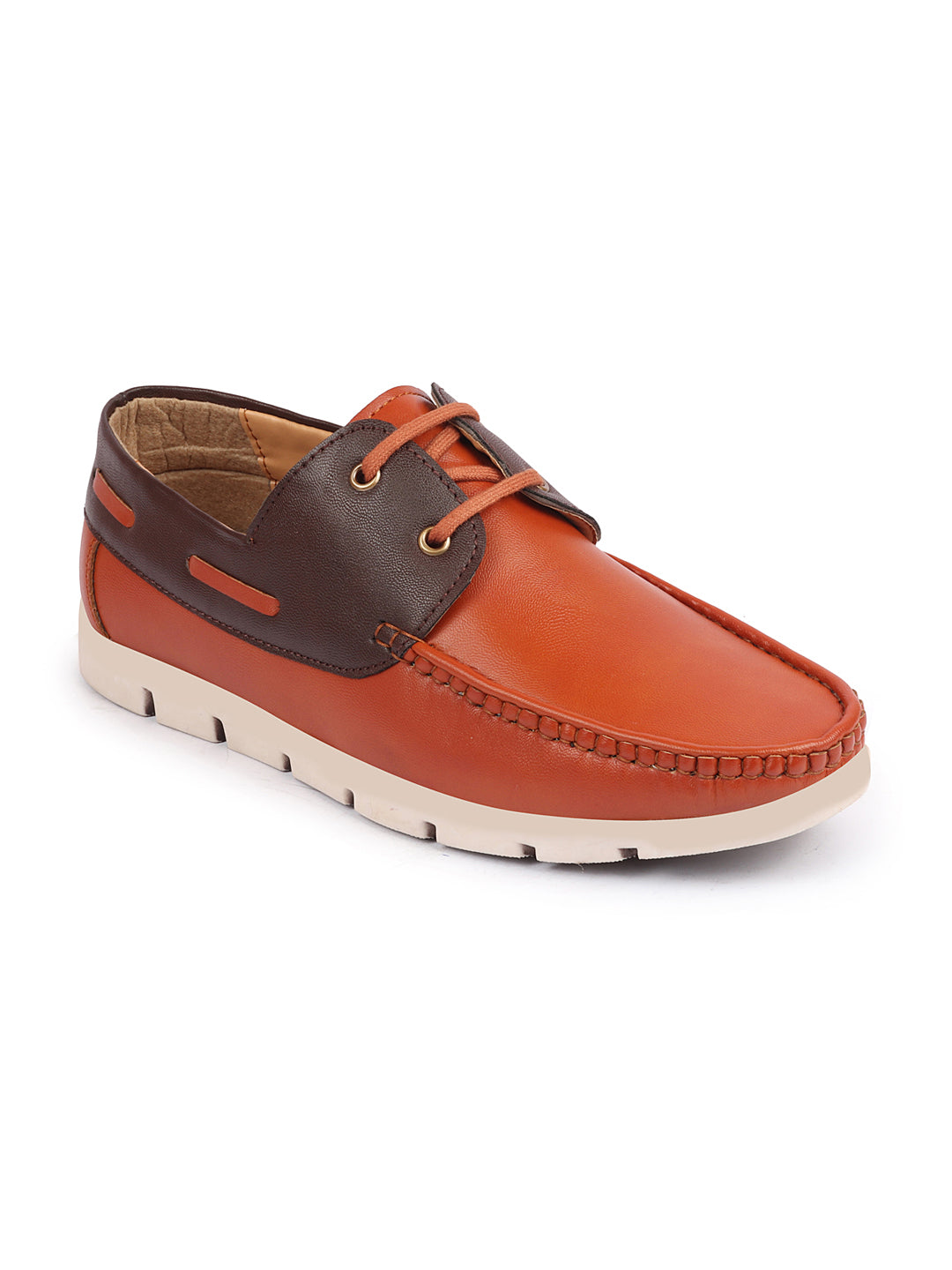 Shop Men Tan Side Lace Stitched Design Lace Up Boat Shoes Online.